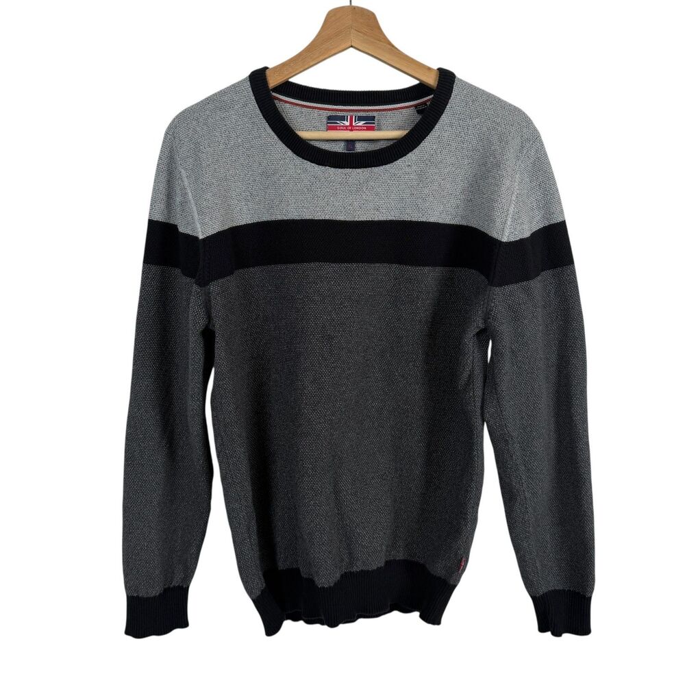 Soul Of London Crew Neck  Sweater Mens L Blue Grey Colorblock  Preppy Pullover